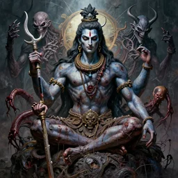 the platonic ideal of shiva of cletus kasady ultimate carnage thanos dementor doctor manhattan chtulu nazgul, detailed, intricate, hyperrealism, intense, scary, decay, dmt, art by brock hofer and artgerm and greg rutkowski and alphonse mucha