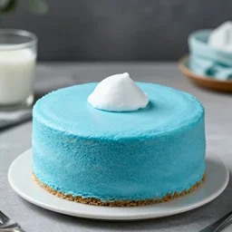 blue cake topped with benadryl, professional food photography