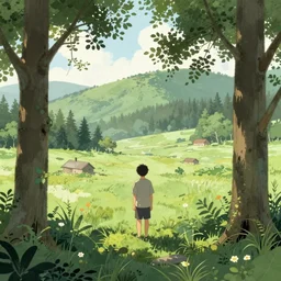 A scene with a character in a scenic place by Simon Stålenhag