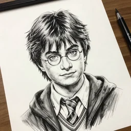 a close up portrait of a young harry potter, art station, highly detailed, concept art, sharp focus, illustration in pen and ink, wide angle, by Kentaro Miura