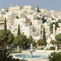 photo of a beautiful white egyptian limestone city housing district, lush trees, water fountains, statues, deep focus, highly detailed, digital painting, artstation, concept art, matte, sharp focus, illustration, art by artgerm and greg rutkowski and alphonse mucha
