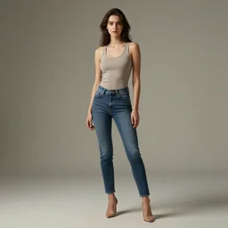beautiful full body girl, wearing jeans and top tank soft lighting, realistic wide angle, sharp focus, 8 k high, 6 4 megapixel, insanely detailed, intricate, elegant, art by artgerm and wlop