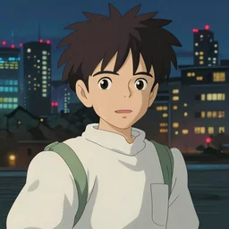 anime fine details portrait of Eleven in front of cyberpunk moder city landscape on the background deep bokeh, close-up view, anime masterpiece by Studio Ghibli. 8k, sharp high quality anime, artstation