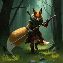 a medieval anthropomorphic fox assassin with a fluffy tail in the forest as a dnd character, trending on artstation, cgsociety, assassins creed