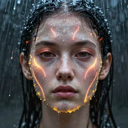 human face made out of rain, neon, rendered in octane, unreal engine, highly detailed, fantasy, realistic, beautiful