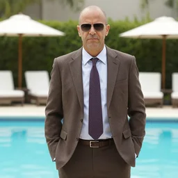 Saul Goodman posing by the pool, photograph