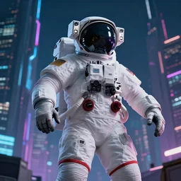 professional photo of astronaut from low angle shot with cyberpunk city on background, synthwave, blade runner, hyperrealistic masterpiece, trending on artstation, cgsociety, kodakchrome, golden ratio, cinematic, composition, beautiful lighting, hyper detailed, sharp focus, octane render, 4 k, unreal engine