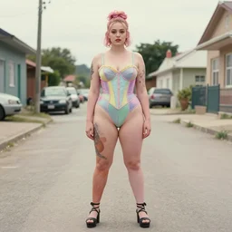 still from music video of hunter schafer from die antwoord standing in a township street, street fashion clothing,! haute couture!, full figure painting by martine johanna, njideka akunyili crosby, rossdraws, pastel color palette, 2 4 mm lens