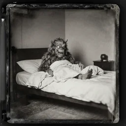 tintype photo of a monster under the bed