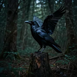 !! human mixed with a crow, photograph captured in a dark forest