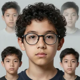 portrait of a boy, black hair, curly hair, short hair, glasses, detailed, hyperrealistic, realistic, symmetrical, by artgerm, by anato finnstark, by alena aenami, by john harris, by ross tran, by wlop, by andreas rocha