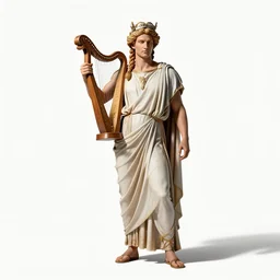 braided-hair apollo with lyre, studio photography, full body, standing, isolated on a pure white background, centered, whole figure in frame, sharp focus, studio lighting