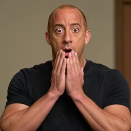 Vin Diesel looking very surprised, super surprised, extremely surprised