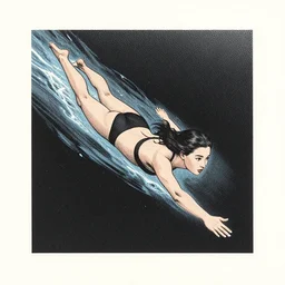 loish, screen print, portrait a young woman swimming in space, ( ( karolis strautniekas ) ), christopher balaskas, victo ngai, detailed, dynamic pose, halftone shaded, matte print, editorial illustration