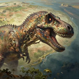 historical depiction of jurassic pangea, in the style of greg rutkowski, alphonse mucha, digital painting, unreal engine, atmospheric, extremely detailed masterpiece, cinematic lighting