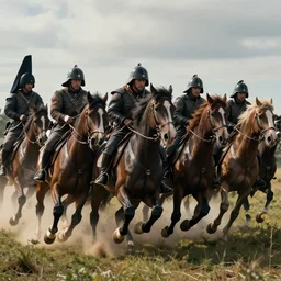 battle line of heavy cavalry ready to charge, cinematic, film, photorealistic, 4k