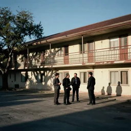 cinematography of detectives investigating a crime scene in a rundown motel by Emmanuel Lubezki