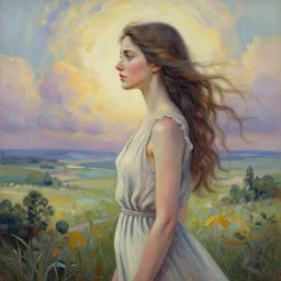 woman and landscape, acrilic paint, digital, artstation, detailed intricate ink illustration, heavenly atmosphere, digital art, overdetailed art, concept art, complementing colors, trending on artstation, cgstudio, the most beautiful image ever created, dramatic, subtle, details, award winning artwork, beautiful scenery