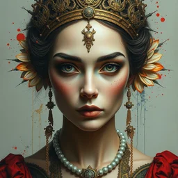 a hyper realistic empress queen, beautiful symmetrical face, award winning painting, paint brush splashes, artwork by chiara bautista and beksinski and norman rockwell and greg rutkowski, tom bagshaw weta studio, and lucasfilm
