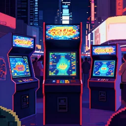 times square, fantastic lighting, arcade, videogame, pixel art, high detail, 1 6 bits, 2 d, sprite