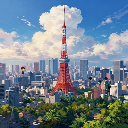 digital illustration of cyberpunk tokyo cityscape, trees, breathtaking clouds, very detailed, 4 k, 8 k, octane render, sharp focus, vibrant color scheme, anime art by beeple and makoto shinkai and dan mumford