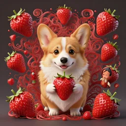 corgi as a strawberry : by michal karcz, daniel merriam, victo ngai and guillermo del toro : ornate, dynamic, particulate, intricate, elegant, highly detailed, centered, artstation, smooth, sharp focus, octane render