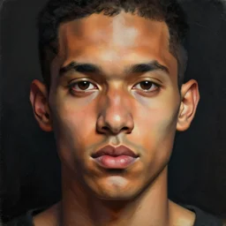 detailed portrait, cosmopolitan, realistic face sculpted features, ethnic, clear eyes, statuesque, tech noir, warm glowing skin, chiaroscuro, tangible, peach fuzz, angular impressionism, deep backdrop, natural colors, illustration, painterly