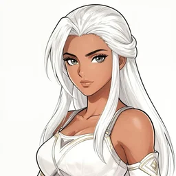alluring highly detailed manga full-length line art portrait of (1) Jaheira from Baldur's Gate 2 (beautiful half-elf, tan skin), very detailed, realistic, colorful