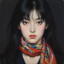 hyperrealism oil painting, complete darkness, soft light, close - up portrait, fashion model, start scarf, in style of classicism mixed with 8 0 s japanese sci - fi books art