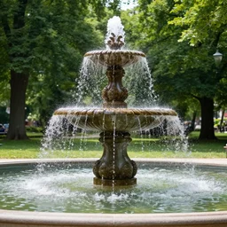 a photorealistic photo of a fountain in a park