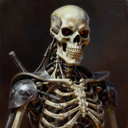 ultra realistic portrait painting of skeletor as the terminator, art by frank frazetta, 4 k, ultra realistic, highly detailed, epic lighting