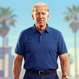 Joe Biden in GTA V, cover art by Stephen Bliss, artstation, no text