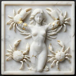 symmetry, white white marble, white white marble bas relief sculpture, white white and gold kintsugi, crack patterns, feminine shapes, crabs, spiders, scorpions, tarantulas, stunning, highly detailed, intricately detailed, octane, 8 k, trending on artstation