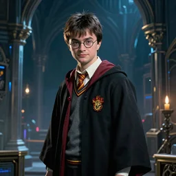 Harry Potter in the Cyberpunk World, cyberpunk, artstation, fantasy, studio lighting, trending on artstation