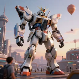 a beautiful hyperrealistic ultradetailed 3 d render of a gigantic mecha guarding a sci - fi spaceport, by chris achilleos : 3, mech, unreal engine, octane render, gigantic, unreal engine, octane render, 3 d, brilliantly coloured, intricate, ultra wide angle, trending on artstation, dusk, volumetric lighting, hdr, polished, micro details, ray tracing, 8 k : 2, people, sphere, balloon, blurry, blur, depth of field, dof, bokeh, obscured, macro : - 1