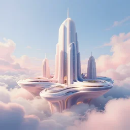 beautiful digital illustration of a sleek modern palace in the sky, realistic clouds, pastel color scheme, architecture, concept art, deviantArt, artsation, artstation HQ, HD, 16k resolution, octane, finalRender, Unreal Engine