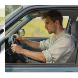 an award - winning masterpiece painting of a man getting ready to drive, by joan cornella, trending on artstation, featured on pixiv, detailed, hd,