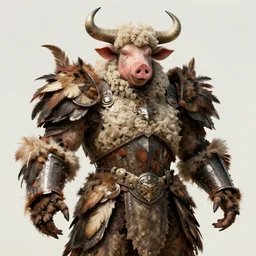 joaquin phoenix with a armor made of animals, cow horns, pig nose, sheep wool, chicken feather armor, majestic, fierce, by anna podedworna, by miklos ligeti, by diego maricato, by taran fiddler, by antonino truisi, by chris reddie, by jinsung lim, trending on artstation