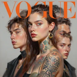 3 d, close - up, fashion model with tattoo, vogue cover style, poster art, high detail, intricate oil painting, multiple exposure, hyperrealism, 3 d, by tooth wu and wlop and beeple and greg rutkowski
