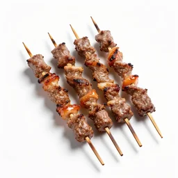 mid-century kebab skewers, professional product shot, isolated on a pure white background, centered, entire object in frame, sharp focus, soft studio lighting