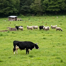 a lonely bull in the meadow a herd of cows in the pasture chicken in the coop a flock of sheep in the field a pack of wolves in the forest