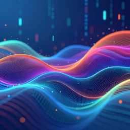 vibrant colors, shallow depth of field, cinematic lighting, highly detailed, waving particle technology, trending artstation, background design, abstract wave moving dots, octane render, big data background, illustration, hi - tech, concept art, design, digital painting, photorealism, flow particles, epic