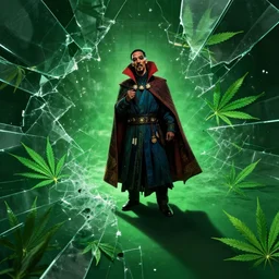 snoop dogg as doctor strange, long shadow, green colors, marijuana leaves, marijuana, by greg rutkowski, multiple dimensions, shattered glass, refractions, highly detailed, cinematic by francis tnehunreal, octane render, nvidia, concept art
