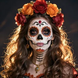Illustration of a sugar skull day of the dead girl, art by Maria Sibylla Merian