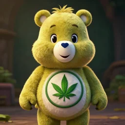hyperrealistic dslr film still of a care bear with!! marijuana leaf emblem!!, stunning 8 k octane comprehensive 3 d render, inspired by istvan sandorfi & greg rutkowski & unreal engine, perfect symmetry, dim volumetric cinematic lighting, extremely hyper - detailed, extremely lifelike attributes & texture, intricate, masterpiece, artstation, stunning