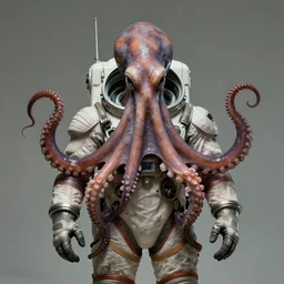 demonic octopus wearing a spacesuit, centered, portrait by Greg Hildebrandt, studio lighting, muted colors, by Terry Richardson, by Leonardo DaVinci, by Stanley Kubrick, ultrarelistic, extreme detail, caustics, trending on Artstation, 8K, octane renderer, rtx on