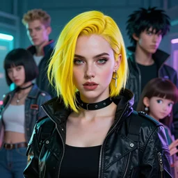 portrait of cyberpunk jena malone with yellow hair, by ilya kuvshinov, katsuhiro otomo, kidmo!!!, trending on artstation, magali villeneuve, artgerm, jeremy lipkin and michael garmash