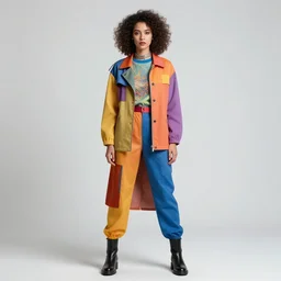 full frontal portrait of a post modern hybrid fashion model with an exuberant style from year 2 0 8 0, colorful, photorealistic, octane render, vray, detailed, halftoned, editorial illustration, matte print, grainy light, ( ( dither ) ), risograph, high contrast, screen print, grainy texture