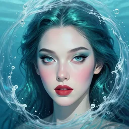 mermaid queen closeup face surrounded by swirling water, art by luis royo and walter crane and kay nielsen, watercolor illustration, sharp focus