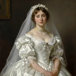 a painting of a girl resembling alicia vikander or millie bobby brown in a wedding dress, highly detailed, intricate, artstation, by william adolphe bouguereau